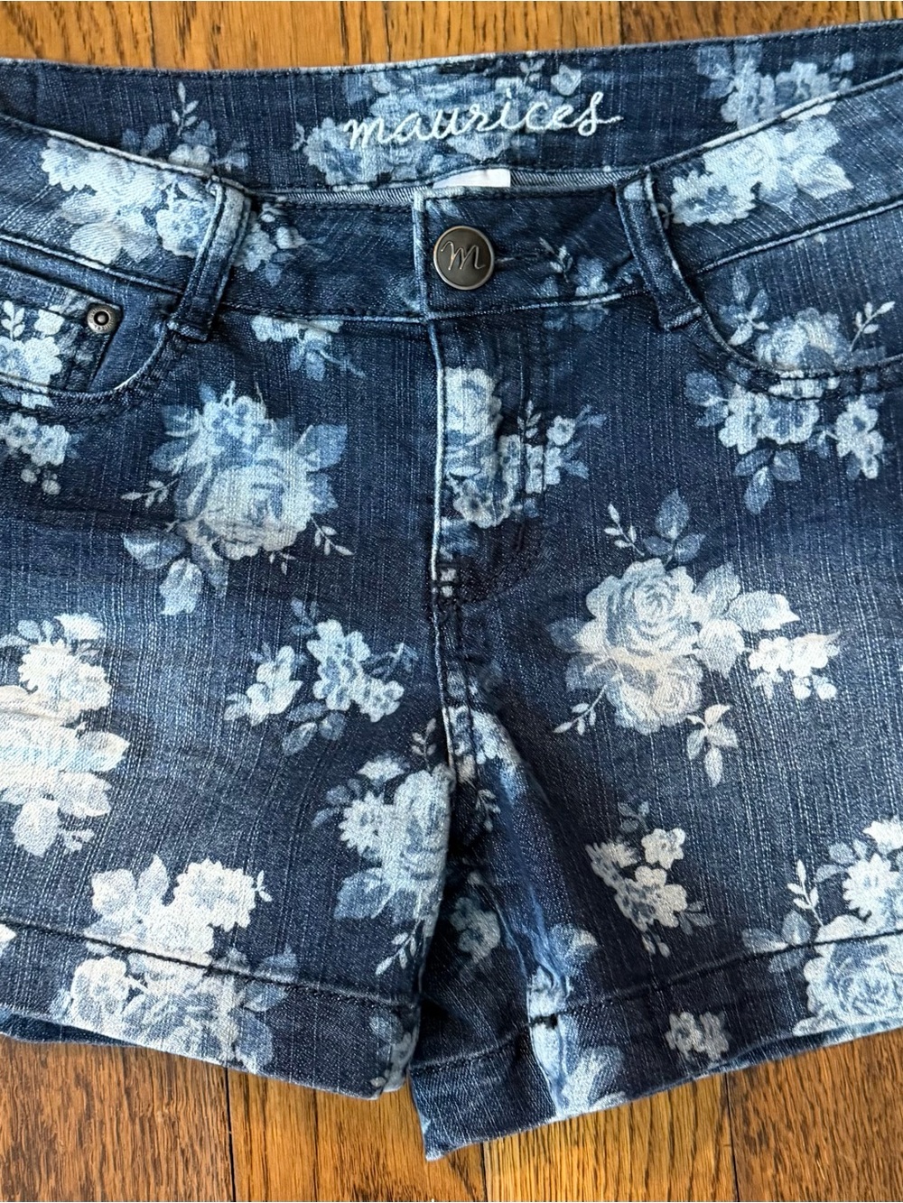 Maurices Navy Floral Denim Shorts